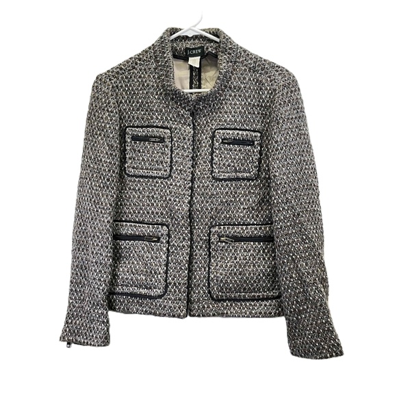 J.Crew Black Brown Gilded Tweed Women's Jacket Snap Closure Zipper Pockets sz 8 - Picture 1 of 13